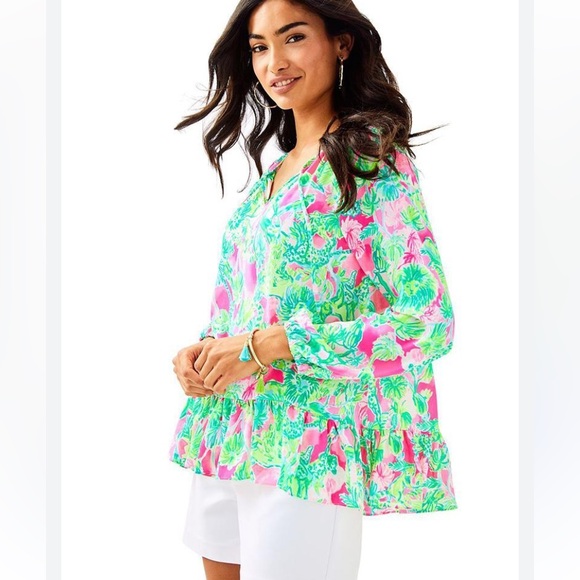 Lilly Pulitzer Women's Pink and Green Tensley Top - Picture 15 of 16